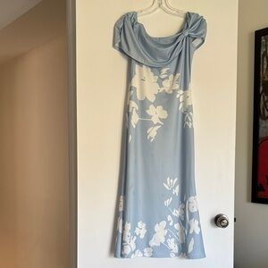 Light Blue Floral Off-Shoulder Maxi Dress